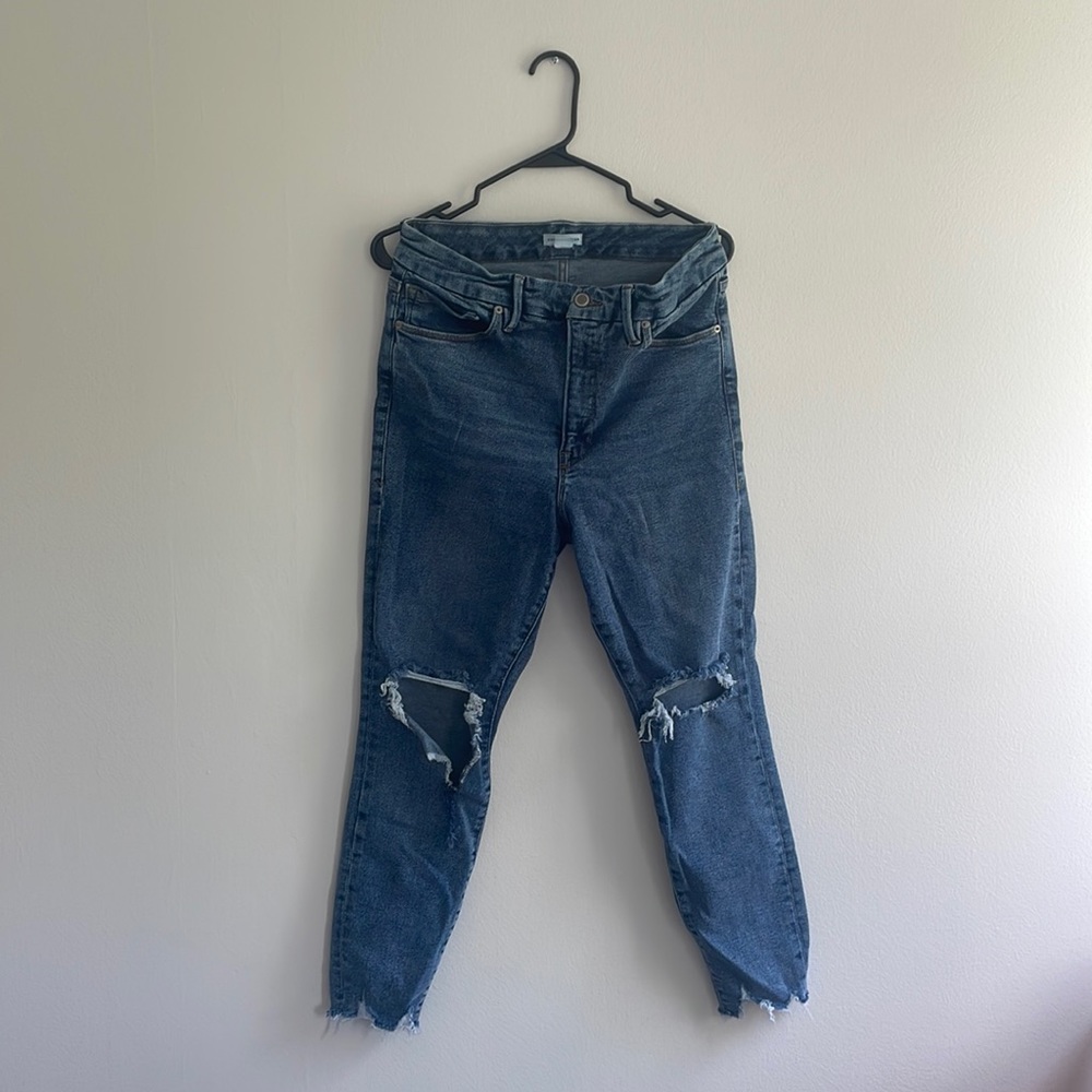 Good American high waisted ripped skinny jeans